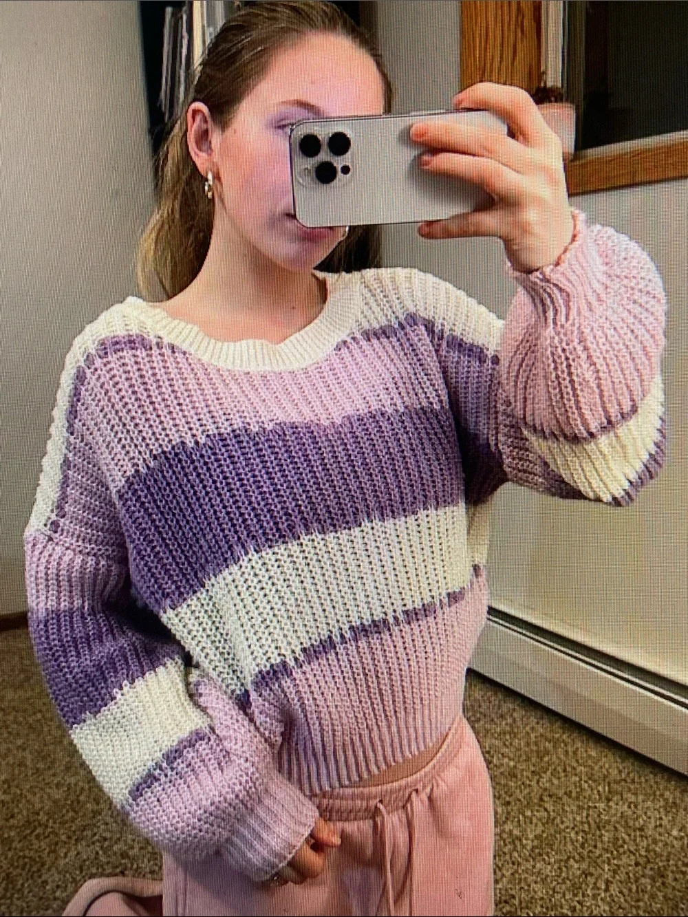 Cozy Striped Knit Sweater - Pink & Purple
